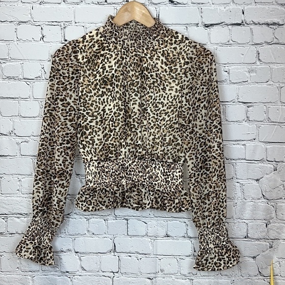 JAPNA Leopard Semi Sheer Shirred Blouse, Size XS - Picture 1 of 7